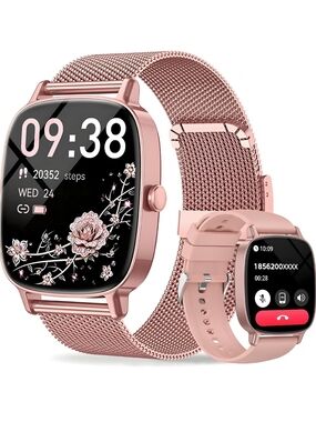 Rose Pink Gold Smartwatch with Mesh and Silicone Bands